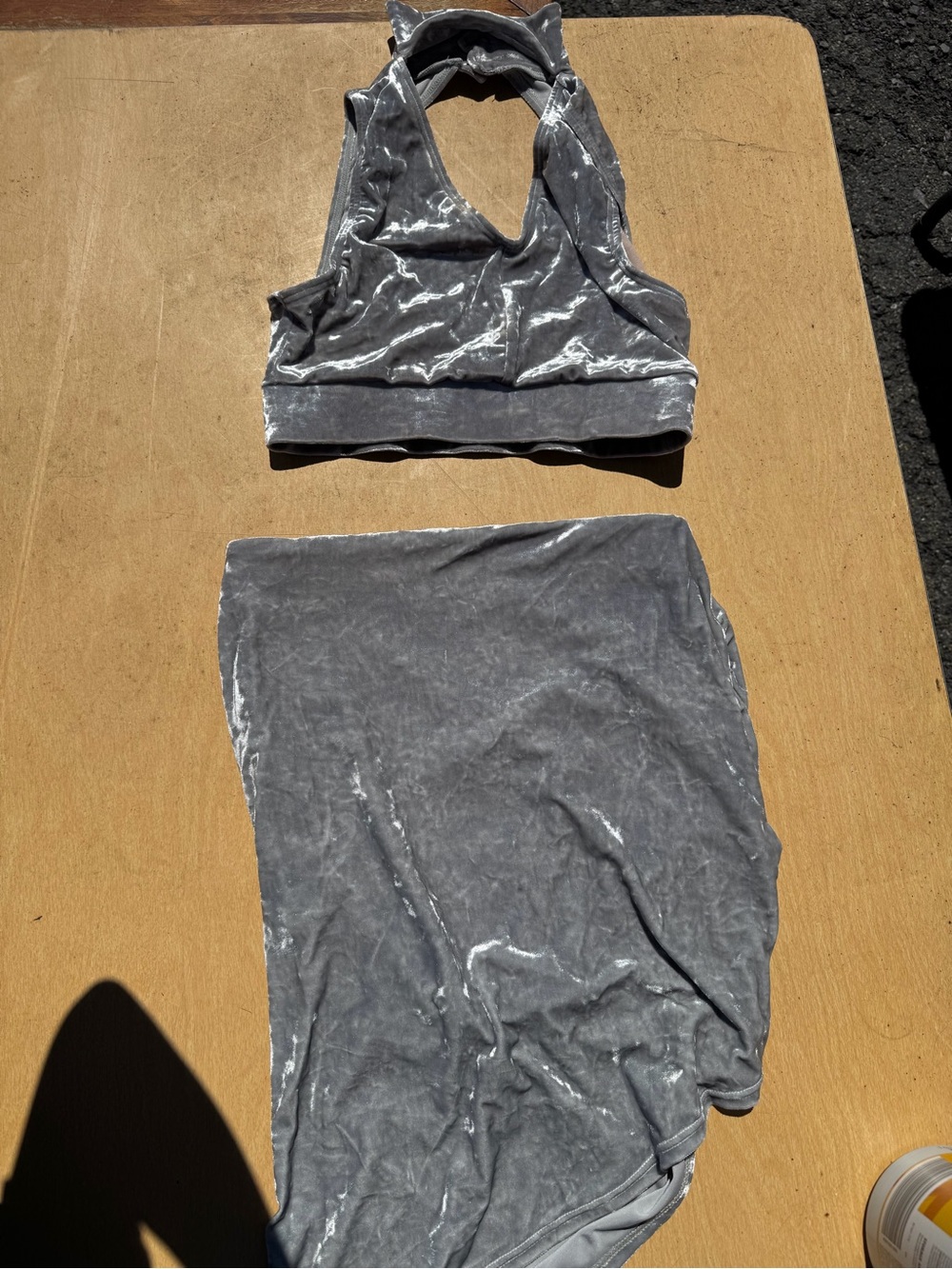 balera Silver Gray Velvet Halter Bralette & Skirt Set